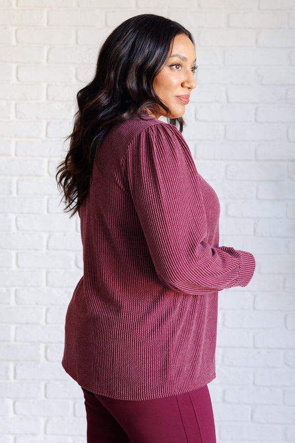 When the Sun Goes Down Mineral Wash Ribbed Knit Top in Wine Tops   