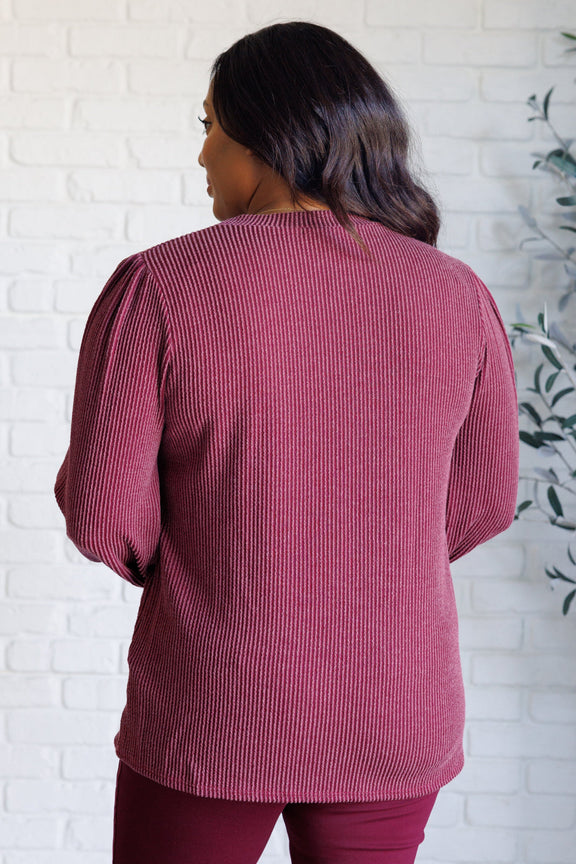 When the Sun Goes Down Mineral Wash Ribbed Knit Top in Wine Tops   