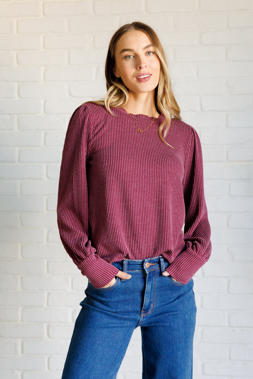 When the Sun Goes Down Mineral Wash Ribbed Knit Top in Wine Tops   