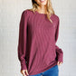 When the Sun Goes Down Mineral Wash Ribbed Knit Top in Wine Tops   