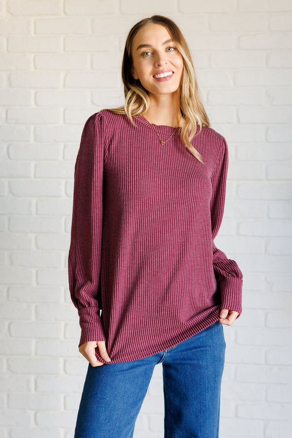 When the Sun Goes Down Mineral Wash Ribbed Knit Top in Wine Tops   