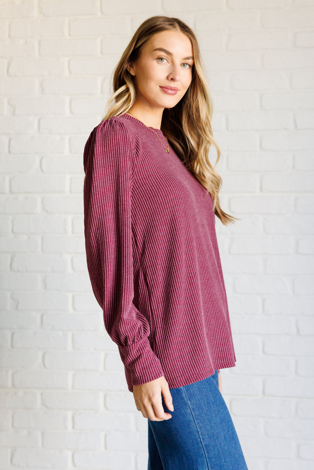 When the Sun Goes Down Mineral Wash Ribbed Knit Top in Wine Tops   