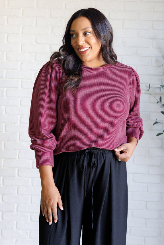 When the Sun Goes Down Mineral Wash Ribbed Knit Top in Wine Tops   