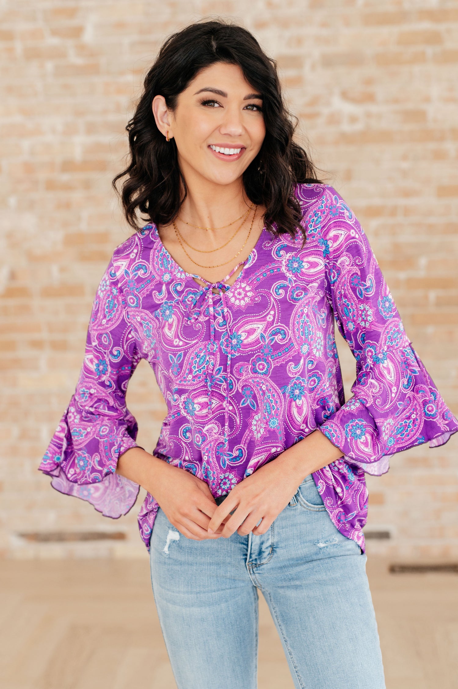 Willow Bell Sleeve Top in Lavender Paisley Tops   