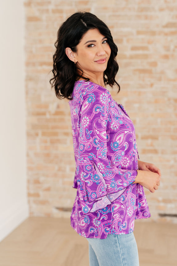 Willow Bell Sleeve Top in Lavender Paisley Tops   