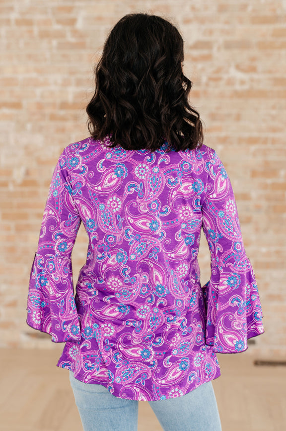 Willow Bell Sleeve Top in Lavender Paisley Tops   