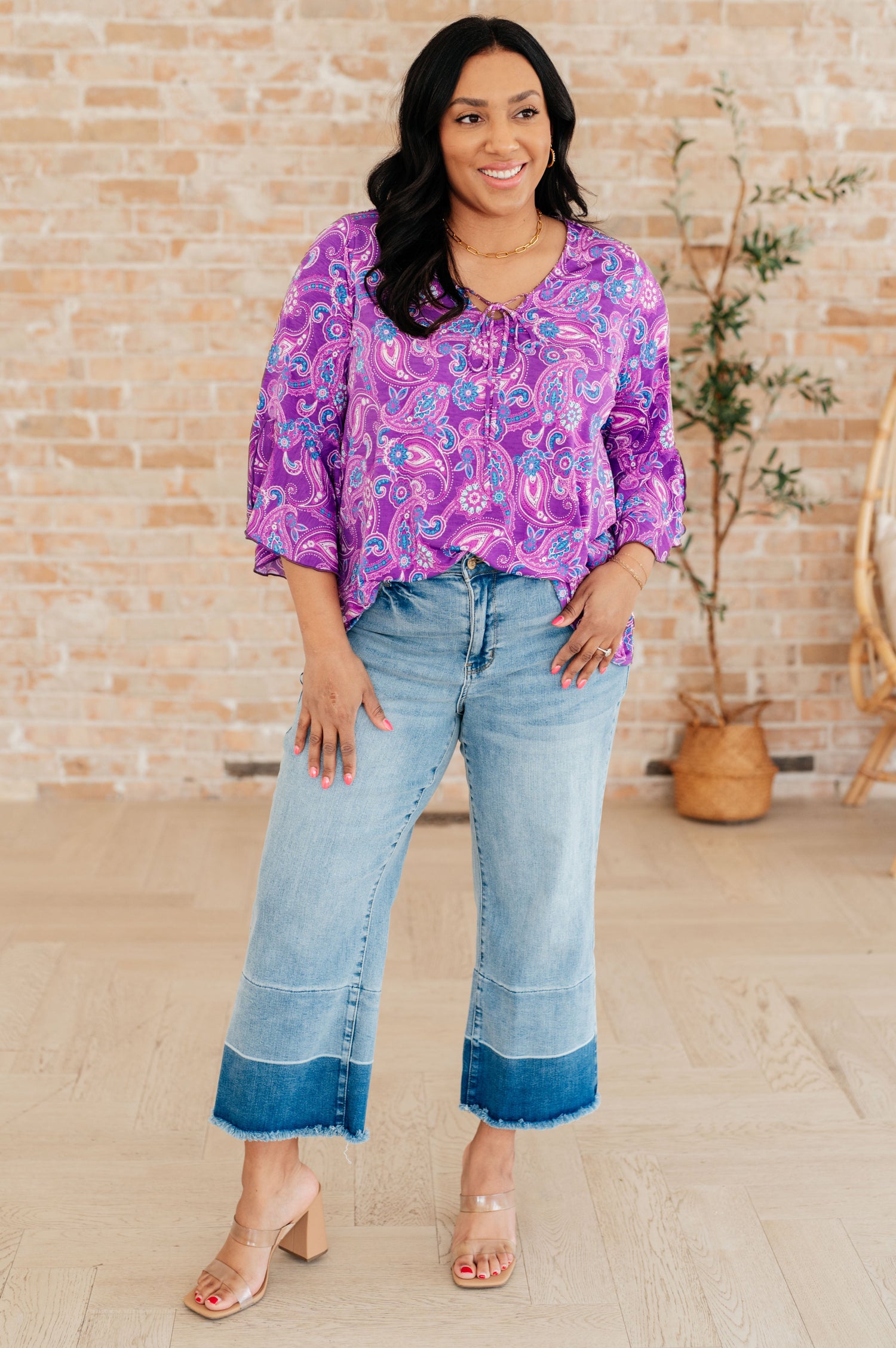 Willow Bell Sleeve Top in Lavender Paisley Tops   