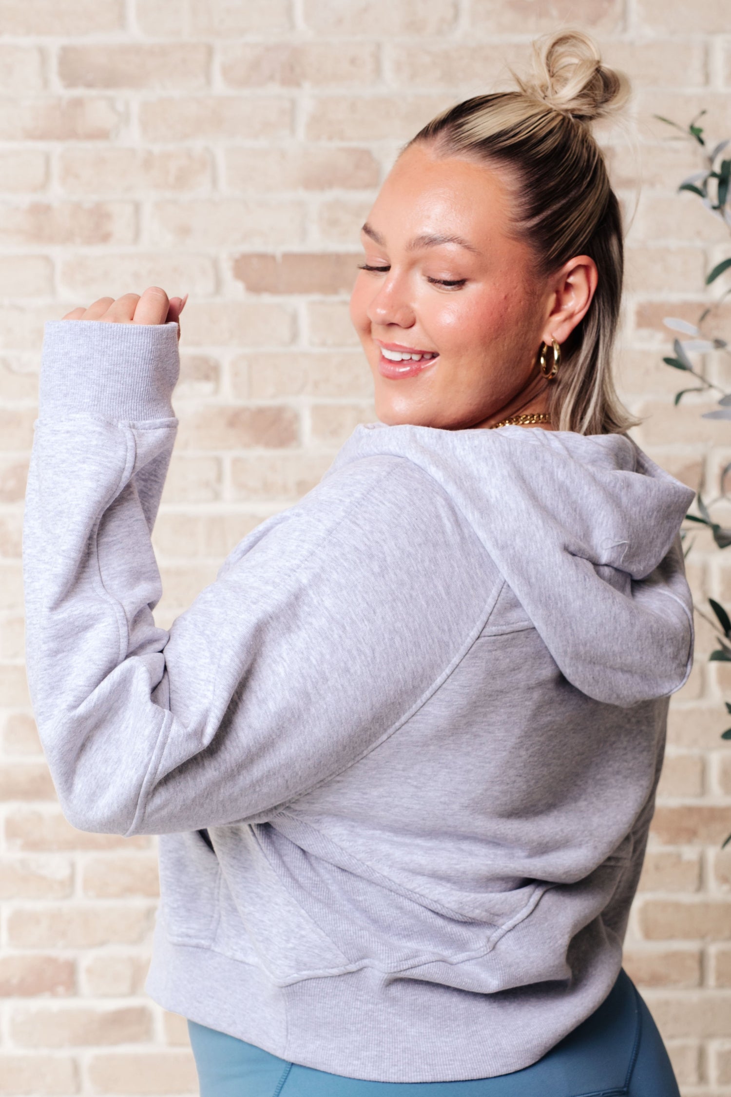 Working Up A Sweat Hooded Pullover in Grey Athleisure   