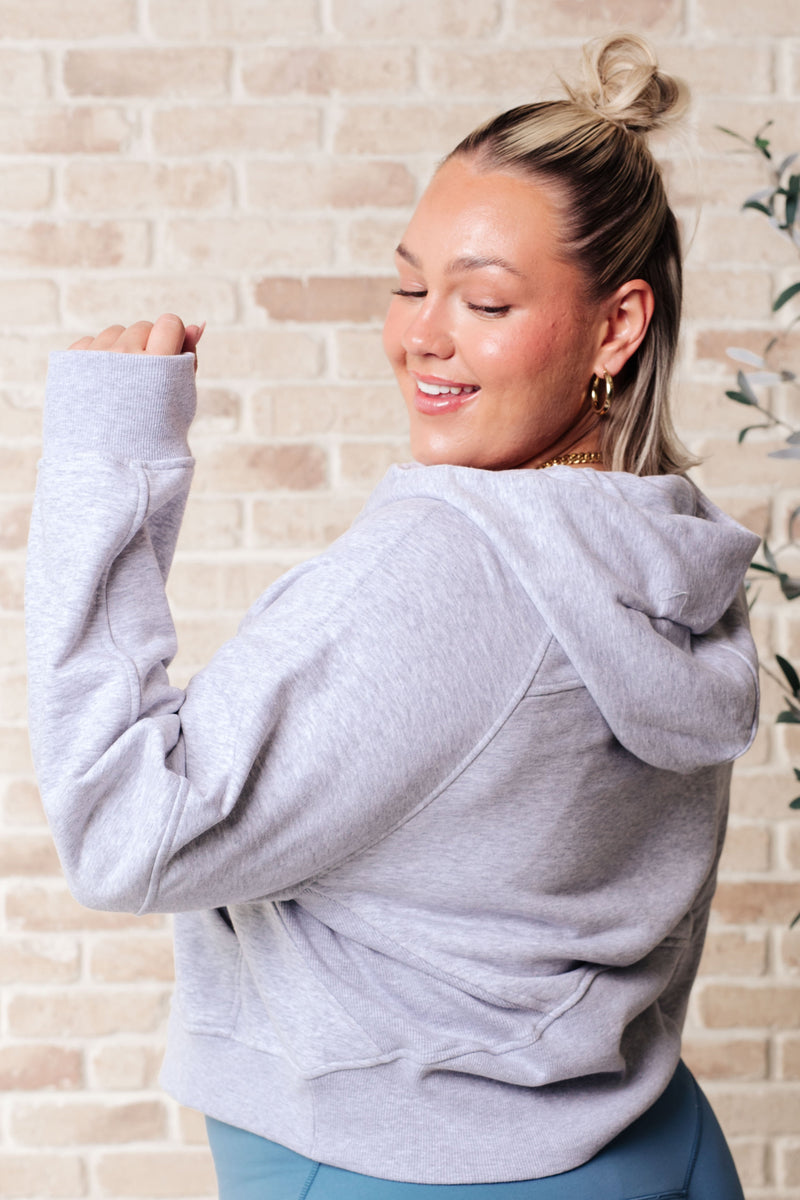 Working Up A Sweat Hooded Pullover in Grey Athleisure   