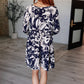 Worthwhile Moment Floral Tiered Dress in Oatmeal and Navy Womens Dresses   