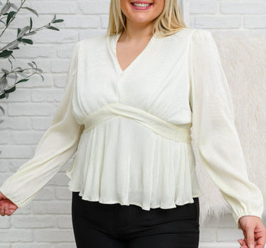 Xanidu Long Sleeve V Neck Blouse in White