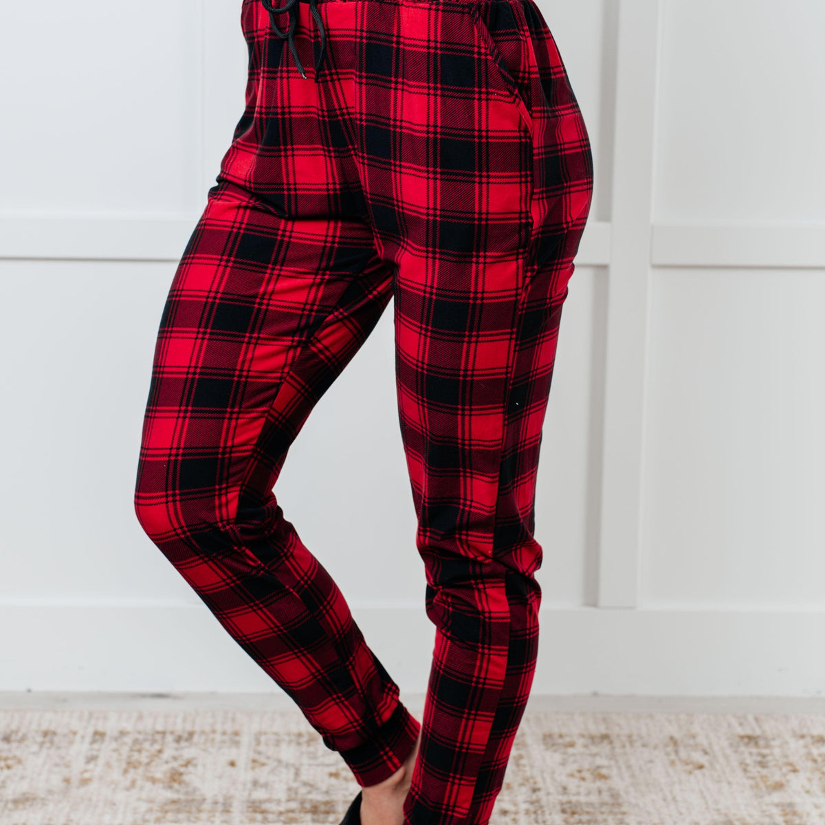 Your New Favorite Joggers in Red Plaid - Three Mad Hatters Mercantile 