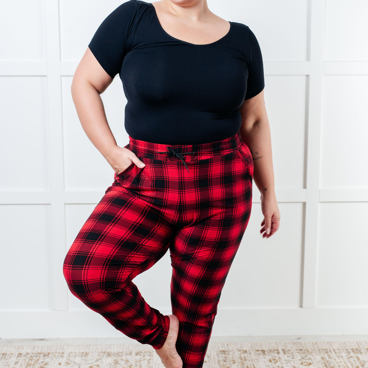 Your New Favorite Joggers in Red Plaid - Three Mad Hatters Mercantile 