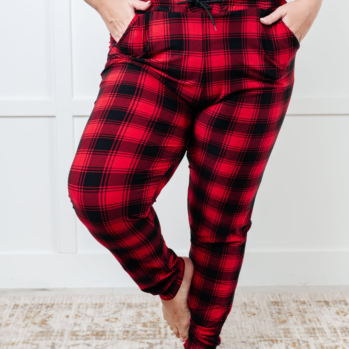 Your New Favorite Joggers in Red Plaid - Three Mad Hatters Mercantile 