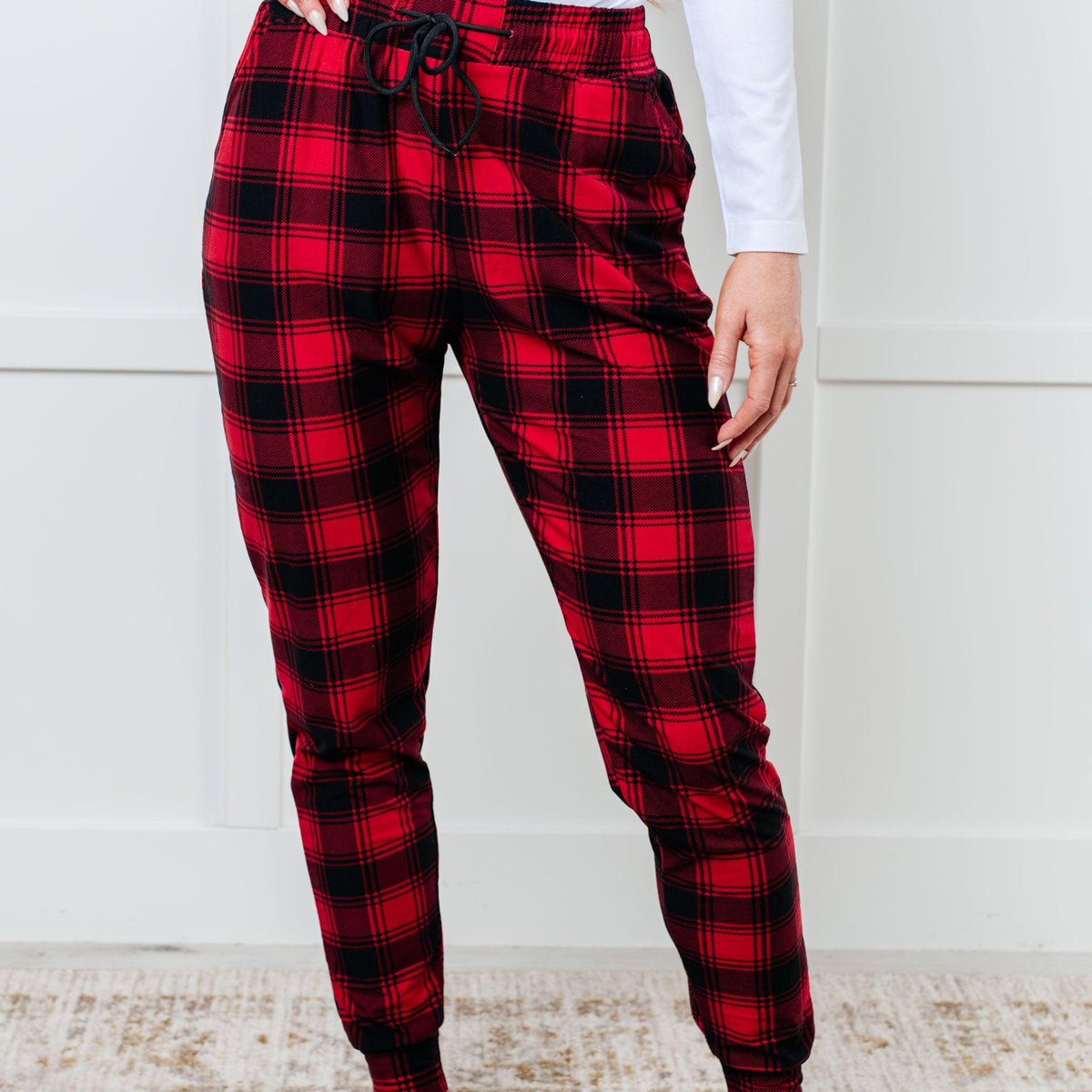 Your New Favorite Joggers in Red Plaid - Three Mad Hatters Mercantile 