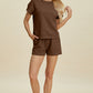 Double Take Full Size Texture Short Sleeve Top and Shorts Set Womens Tops   