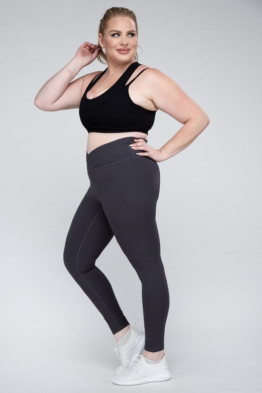 Plus Size V Waist Full Length Leggings Leggings   