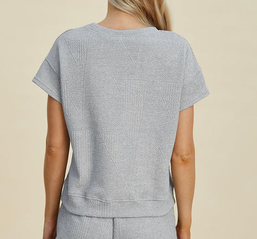 Double Take Full Size Texture Short Sleeve Top and Shorts Set