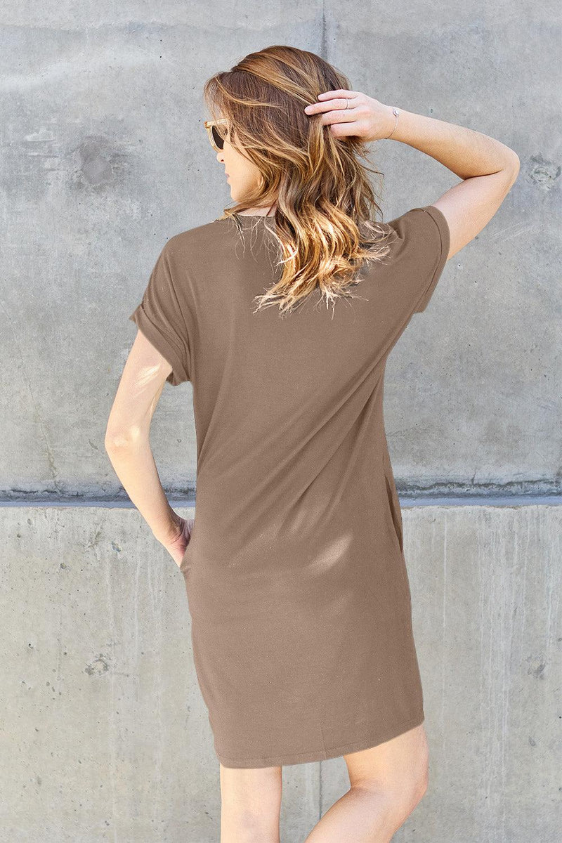 Basic Bae Full Size Round Neck Short Sleeve Dress with Pockets - Three Mad Hatters Mercantile 