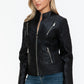 Snobbish Faux Leather Zip Up Mock Neck Jacket Womens Jacket