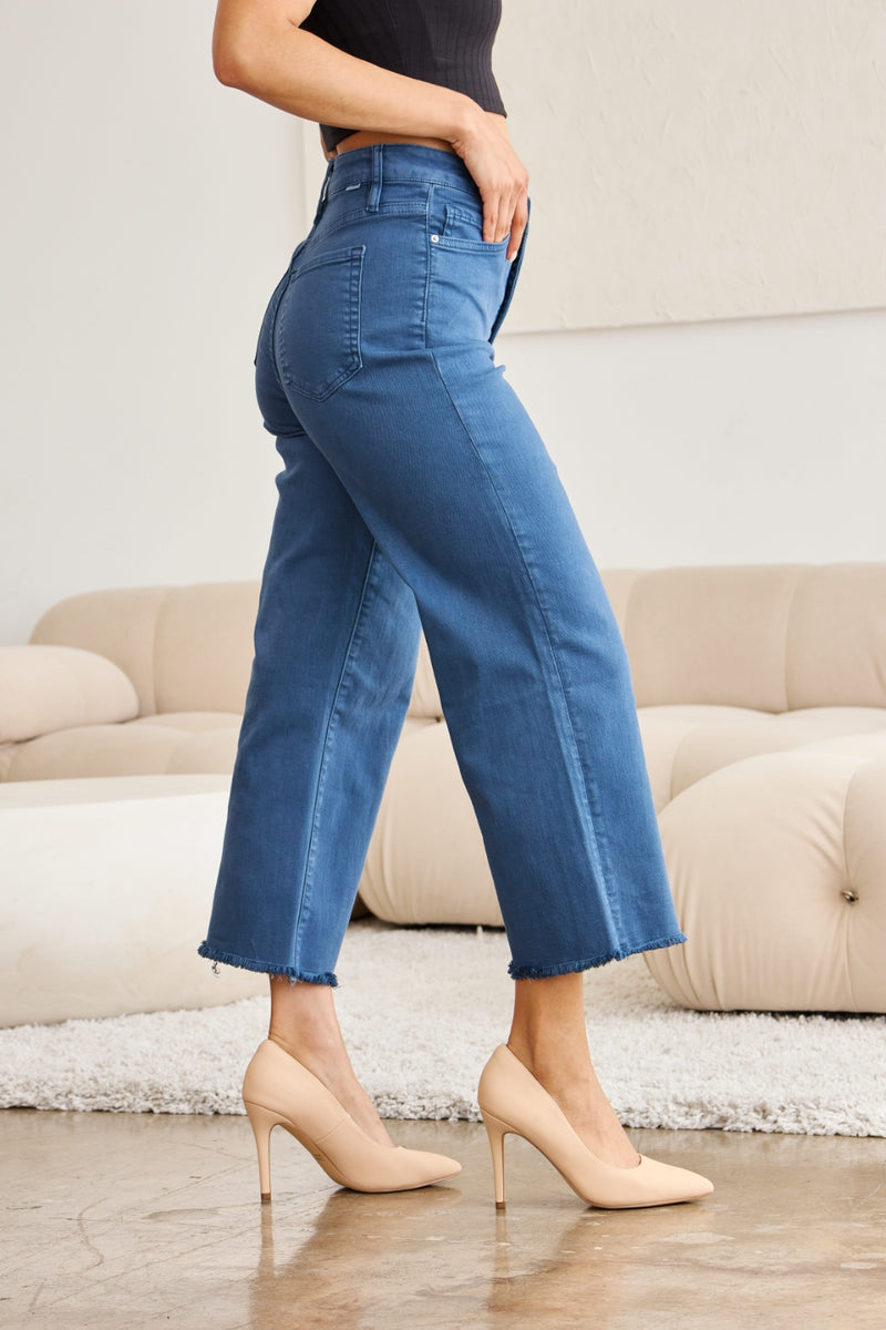 RFM Crop Chloe Tummy Control High Waist Raw Hem Jeans Denim   