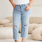 RFM Tummy Control High Waist Raw Hem Distressed Jeans Denim   