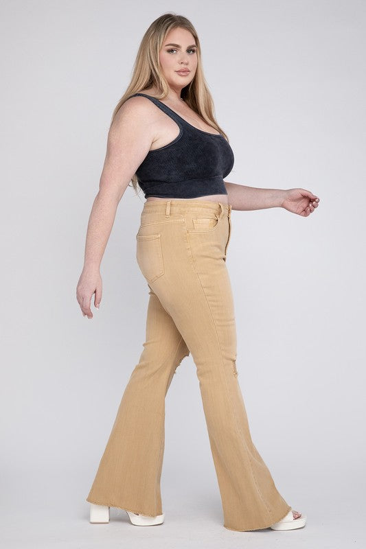 Plus Size High Rise Flare Jeans Flare Leg Jeans   