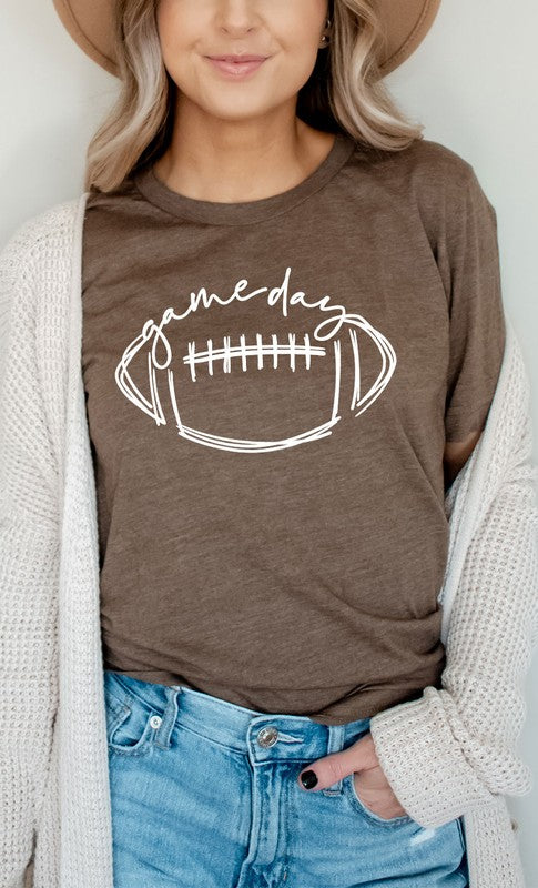 Cursive Football Game Day Graphic Tee Graffic Tee Heather Brown S 