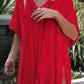 Cutout V-Neck Cover-Up with Tassel  Red One Size 