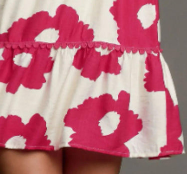 Umgee Contrast Floral Short Sleeve Mini Dress Plus Size