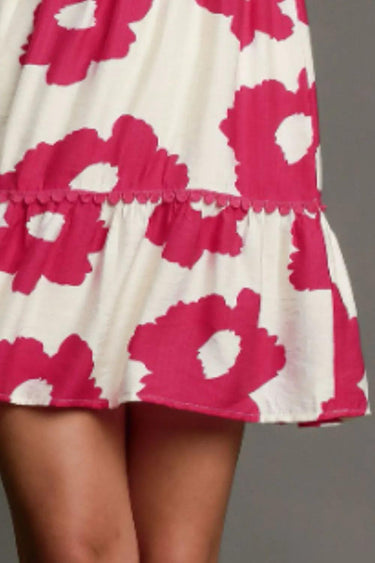 Umgee Contrast Floral Short Sleeve Mini Dress Plus Size