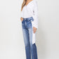 Super HIgh RIse Straight W/Side Blocking Panel Straight Leg Jeans   