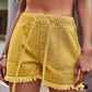 Drawstring Raw Hem Denim Shorts  Mustard S 