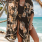 Printed Open Front Cover-Up  Khaki One Size 