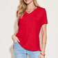 Basic Bae Full Size V-Neck High-Low T-Shirt Womens T-shirt Red S 