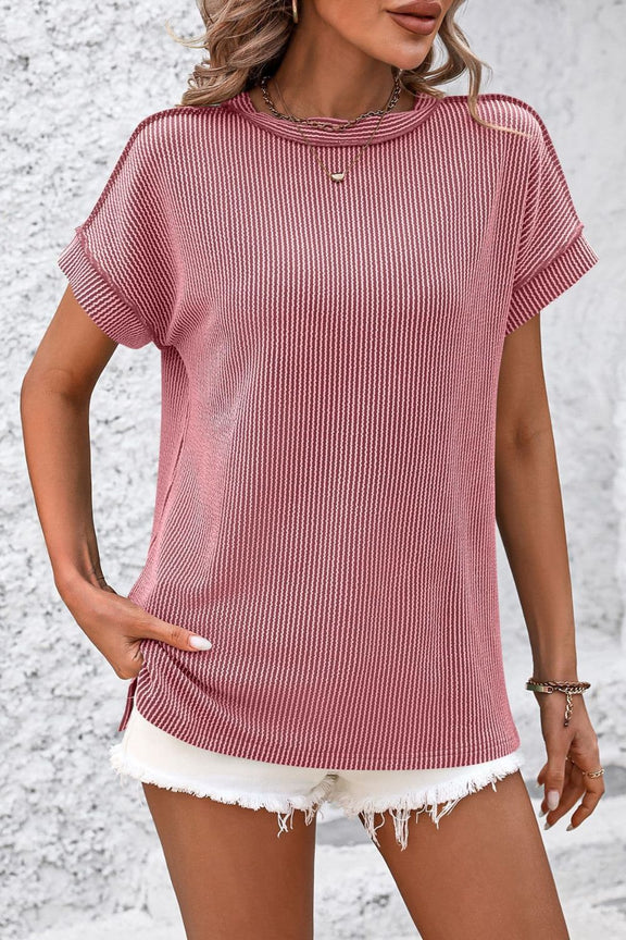 Striped Round Neck Short Sleeve T-Shirt Womens T-shirt   