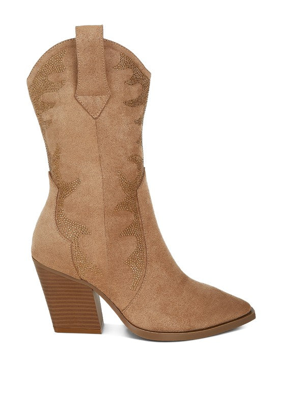 Rambler Rhinestones Embellished Calf Boots Rhinestones Embellished Calf Boots   