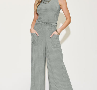 Basic Bae Ribbed Tank and Wide Leg Pants Set