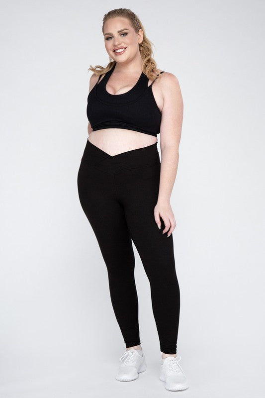 Plus Size V Waist Full Length Leggings Leggings   