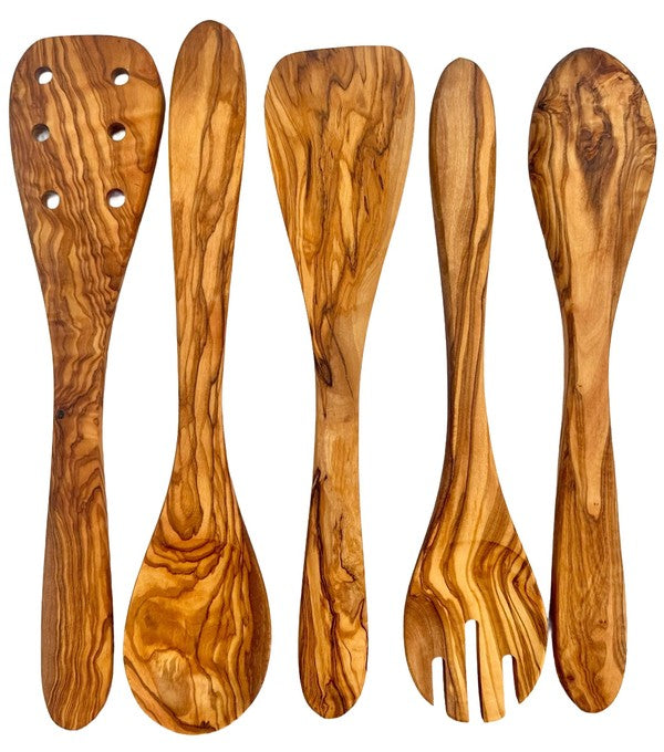 Mediterranean Olive Wood Kitchen Servers Set Olive Wood Kitchen Servers Set 5 PC As shown One Size 