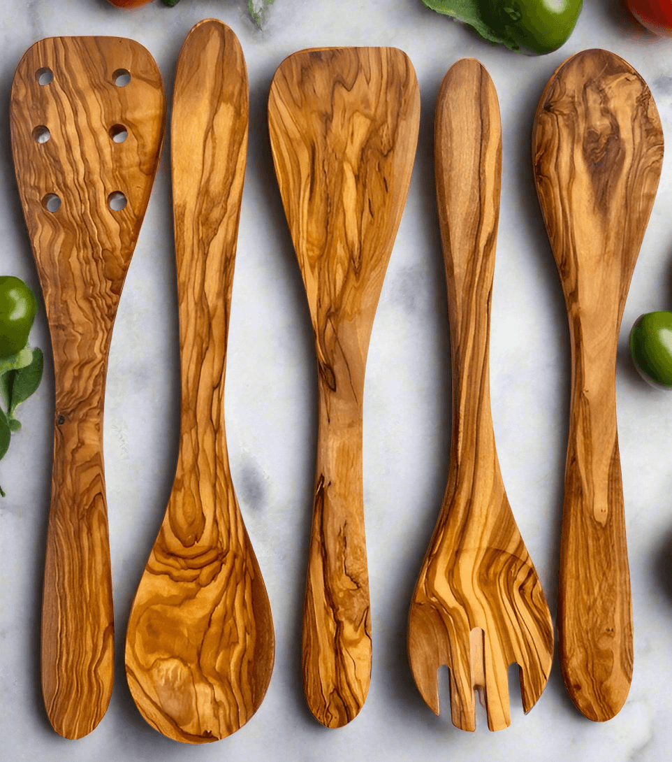Mediterranean Olive Wood Kitchen Servers Set - Three Mad Hatters Mercantile 