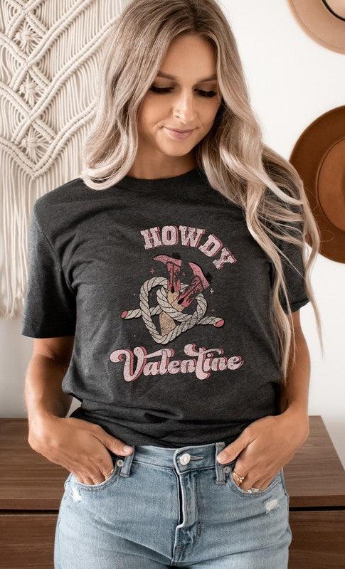 Howdy Valentine Cowboy Boots Graphic Tee - Three Mad Hatters Mercantile 