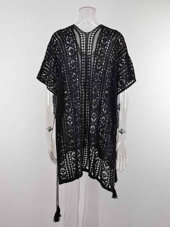 Cutout V-Neck Cover-Up with Tassel    