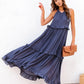 Ruffled Sleeveless Tiered Maxi Dress with Pockets  Dark Blue S 