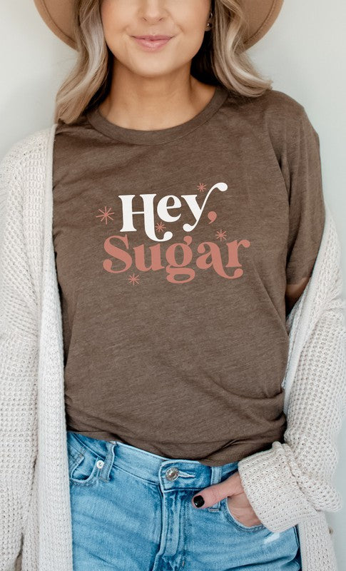 Hey Sugar Sparkle Valentines Day Graphic Tee T- Shirt Heather Brown S 