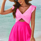 Cutout V-Neck Cap Sleeve One-Piece Swimwear  Pink S 