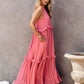 Ruffled Sleeveless Tiered Maxi Dress with Pockets    