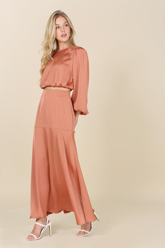 Dressed up satin two-piece mermaid dress set Maxi Dress Brick M 