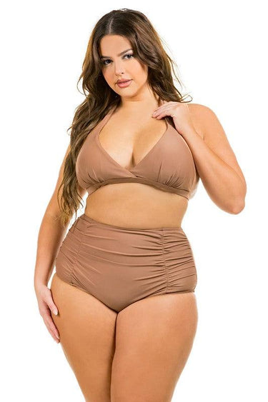 Curvy Two Piece High Waist with Ruched Front