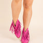 Amos Fringe Ankle Bootie in Magenta Suede Shoes